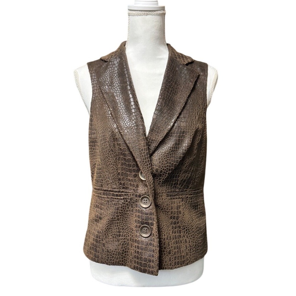 Multiples Faux Croc Textured Brown Vest Sleeveless Tailored Women PS